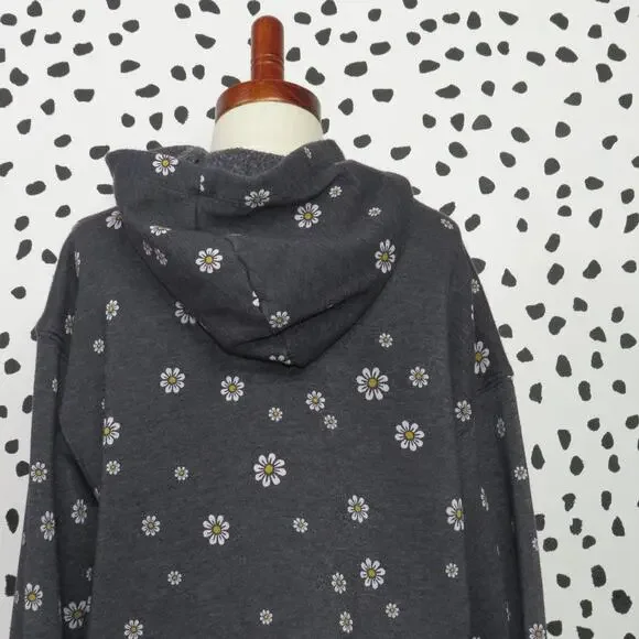 Old Navy Gray Daisy Print Girls Hooded Pullover Sweatshirt - Picture 4 of 6